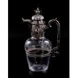 French silver-mounted etched-crystal claret jug last quarter 19th century, Belle Epoque period,