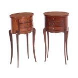 Pair Louis XV style marquetry inlaid oval side tables late 19th century, H29" W14 3/4" D11 3/4" (