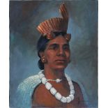 Cheryl Hardin painting of Indian (Georgia, 20th century) oil on canvas, unframed, signed, H24"