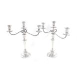 Pair Gorham sterling three-branch candelabra 20th century, weighted; H15" and 98ozT all in (2pcs)