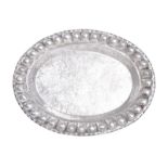 South American silver tray hand-hammered oval design, probably 800; marked: Brazil/ Boliviano;