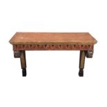 Italian polychrome and carved console table part 18th century, slab top, shell-decorated frieze,