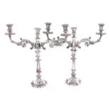 Pair English Old Sheffield plate three-light convertible candelabra 19th century, two detachable