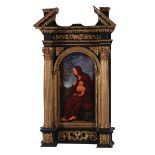 Italian Renaissance style painted and carved giltwood tabernacle frame 19th century, containing