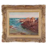 Constantin Westchiloff (American/Russian, 1877-1945) ROCKY COASTLINE oil on Masonite, framed, signed