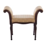 Sheraton style upholstered mahogany window seat late 19th century, H25 1/2" SH16" W31" D14"