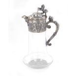 Renaissance Revival plated and glass claret jug probably English, circa 1870, lion and shield