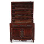 French Provincial carved fruitwood dresser 18th century, four-tier shelves with plate rails,