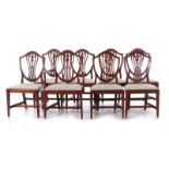 Hepplewhite style mahogany dining chairs 6 side and 2 armchairs, BH37 1/2" SH18" W20" D17 1/2" (