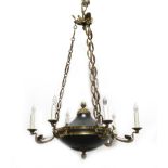 Empire style brass and painted-metal six-light chandelier H31"" Dia.23"" Provenance: Estate of