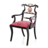 Regency style black lacquer and gilt armchair, Maitland-Smith BH37" SH19" W23 1/2" D21"