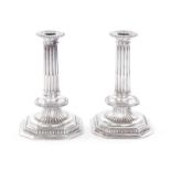 Pair William III silver candlesticks, Thomas Ash London dated 1699, molded square base with canted