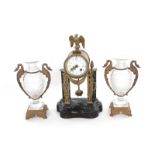 Pair French urns, and AD Mougin clock late 19th century, gilt-bronze mounted crystal urn, 10 1/2"