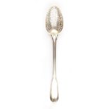 Rare Pre-French Revolution silver mote spoon Paris dated 1787, intricately pierced bowl and thread