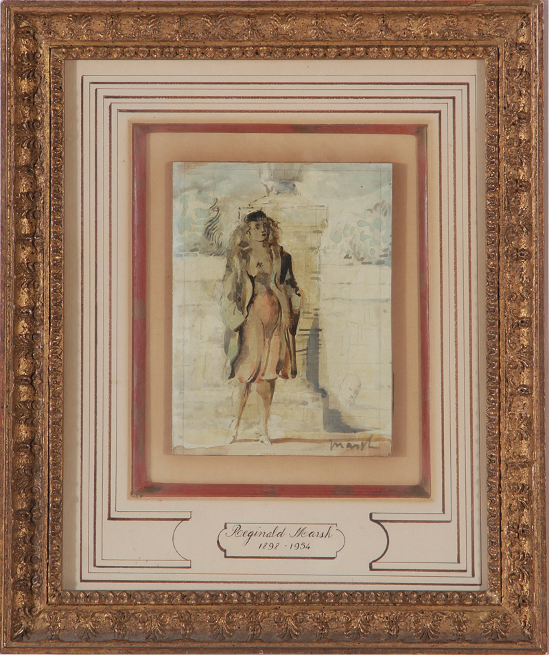 Reginald Marsh (New York, 1898-1954) WOMAN WALKING oil on board, framed, signed lower right H5 1/