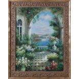 Italian school landscape painting, signed Sinclair oil on canvas, H48" W36" and framed H58 1/4" W46"