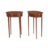 Pair Kittinger Federal style inlaid mahogany side tables oval form, H30" W21" D14" (2pcs)