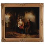 British school, 19th century PORTRAIT OF FAMILY READING oil on canvas, framed, unsigned H25 1/2"