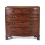 Georgian mahogany bowfront chest of drawers circa 1840, reeded edge above short and long drawers,