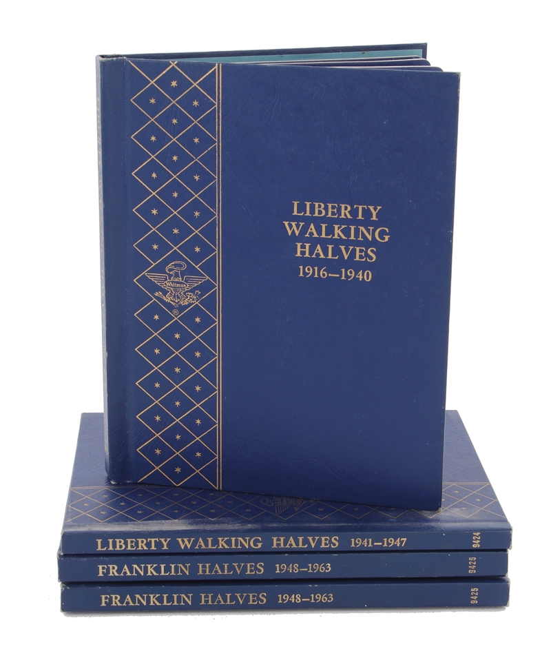 Coins: US Walking Liberty and Franklin half dollars in Whitman albums various dates from 1917