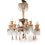 French Empire enameled glass and crystal nine-light chandelier late 19th century, trumpet-shape