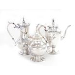 Sterling silver tea and coffeepots Priesner coffeepot H11"; coffee and teapot marked: 950 H9" and 11