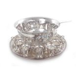 American silverplate punch set Webster-Wilcox punch bowl H8"" Dia.15 3/4"" with 12 cups; tray Dia.