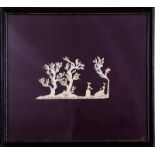 Early English paper cut-work scene, inscribed dated 1768, figures amongst trees, inscribed: MY