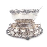 Sheffield silverplate punchbowl and undertray together with 12 cups and ladle; marked: GSE; bowl H12