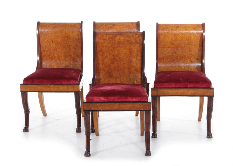 Neoclassical bronze-mounted burl and mahogany side chairs French or Russian, first quarter 19th