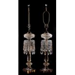 Pair French gilt-crystal oil lamps late 19th century, with handmade shades; H26" overall 43" (