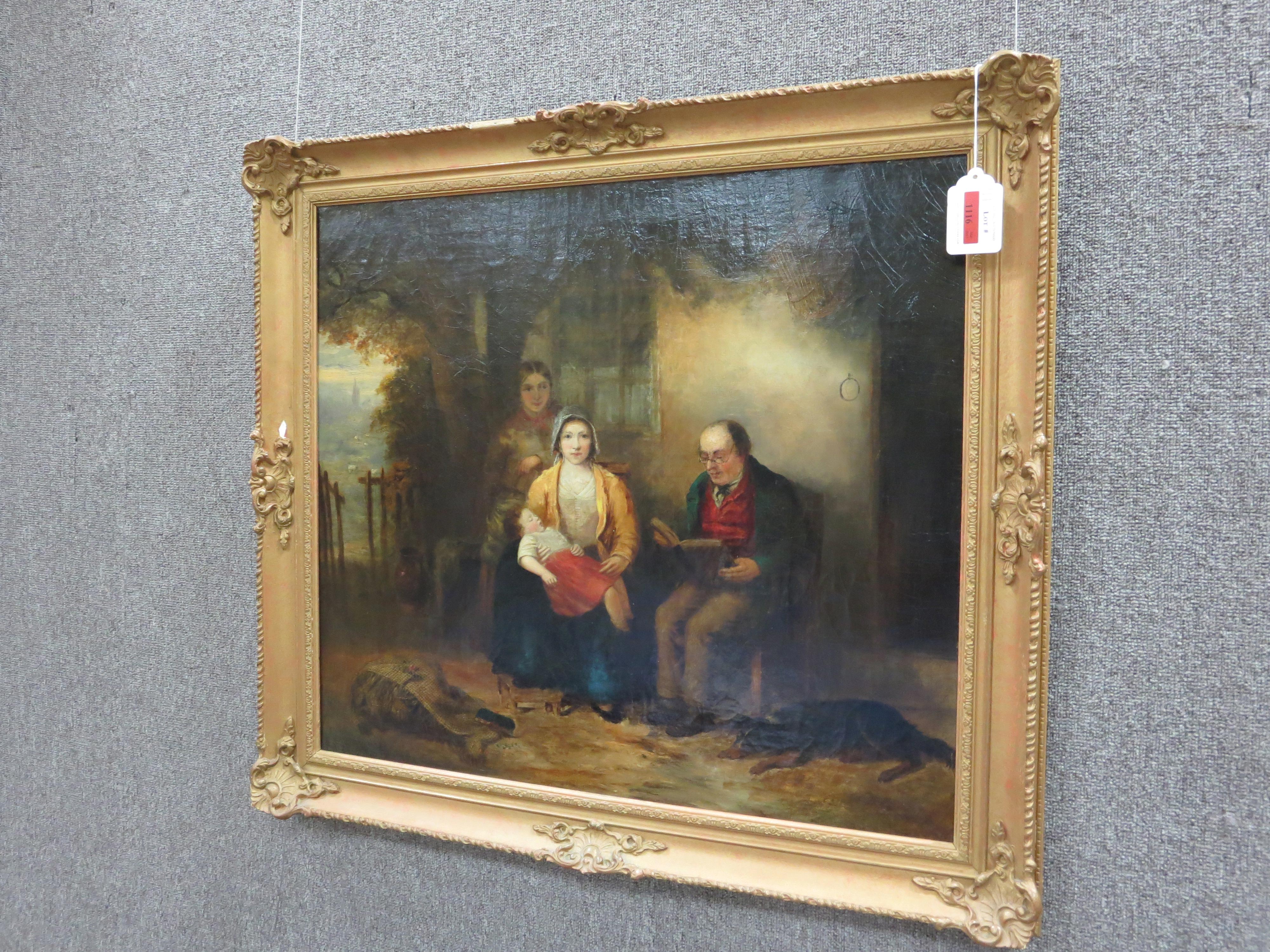 British school, 19th century PORTRAIT OF FAMILY READING oil on canvas, framed, unsigned H25 1/2" - Image 3 of 11