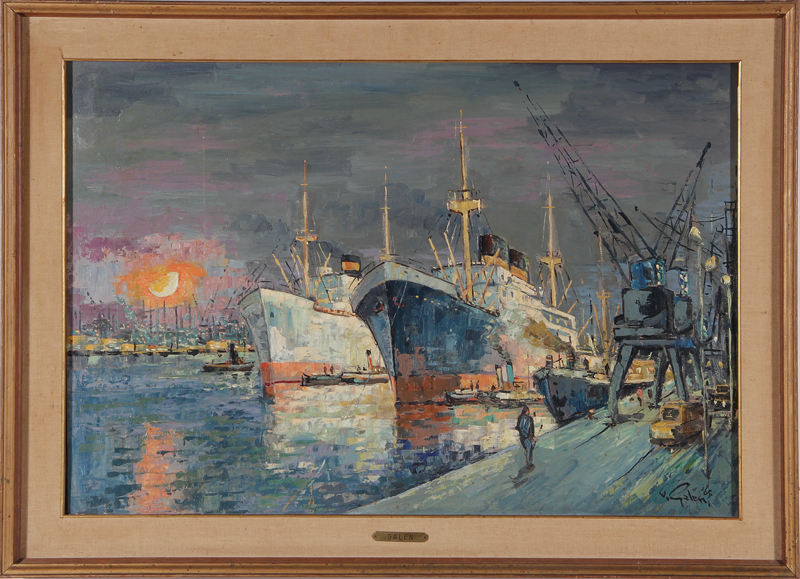V. Galen (American, 20th century) NEW YORK HARBOR oil on canvas, framed, signed & dated: V. GALEN,