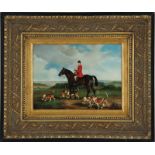 A. Kevin (American, 20th century) FOX HUNT oil on panel, framed, signed lower right H12" W16"