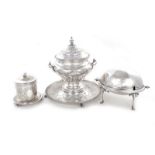 English silverplate revolving tureen, biscuit box and tureen revolving H9 1/2" W12", box H14" Dia.