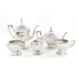 American sterling tea and coffee service, SSMC comprising: coffeepot. teapot, open sugar,