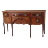 George III style inlaid mahogany bowfront sideboard mid 19th century, shaped top, conforming case