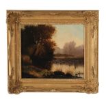 British school, late 19th century FISHING AT THE POND oil on canvas, framed, signed with initials: