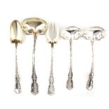 Whiting Louis XV pattern sterling serving pieces circa 1891, comprising: soup ladle, engraved P, L12