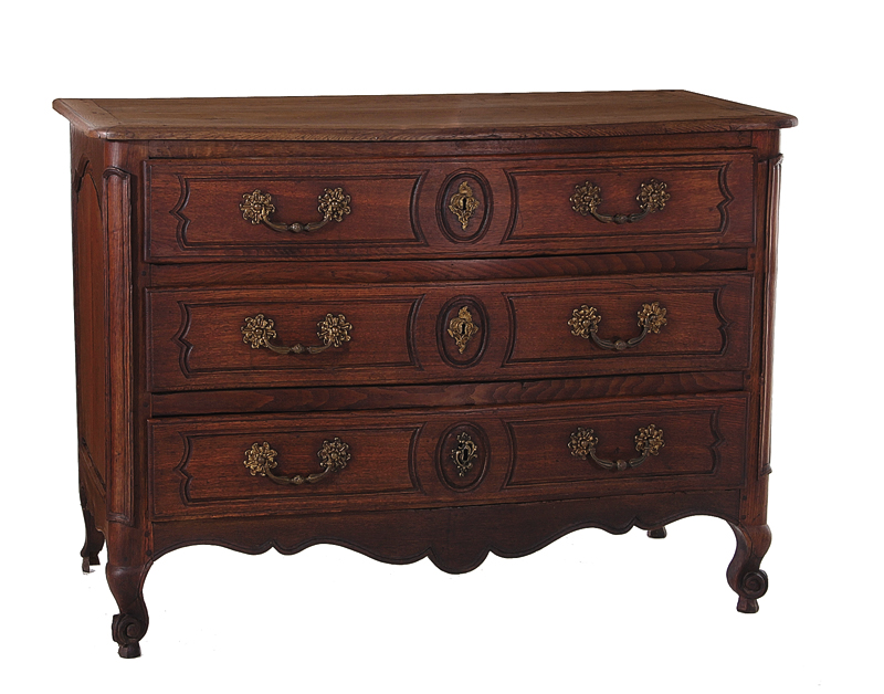 Louis XV Provincial carved oak commode late 18th century, serpentine front, paneled sides, scrolling