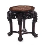 Chinese carved hardwood and marble pedestal