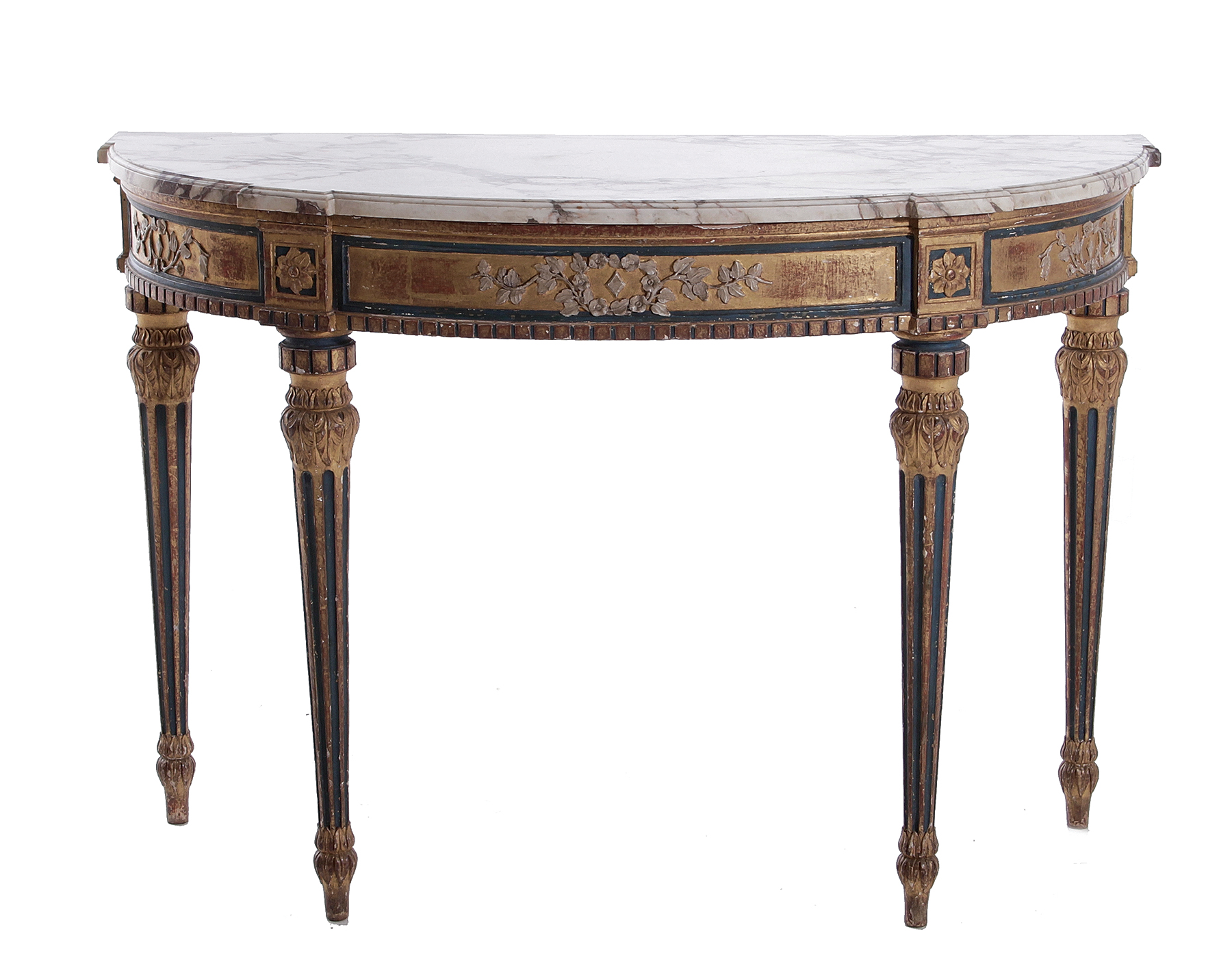 Louis XVI style carved and painted giltwood console table