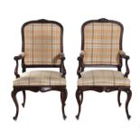 Pair Louis XV Provincial carved beech armchairs (2pcs)