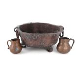 Hammered copper mugs and bowl (3pcs)