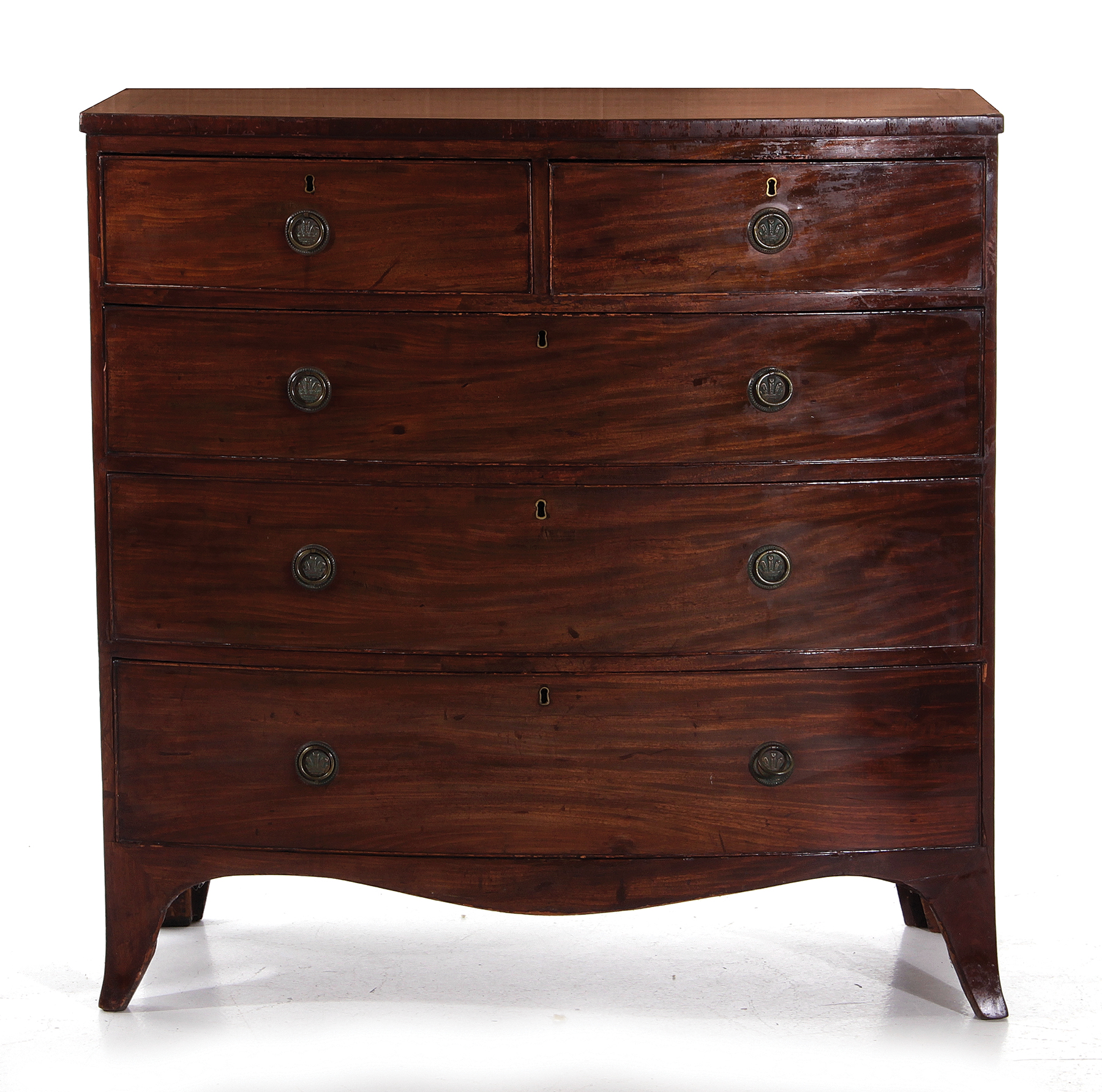 English inlaid mahogany bowfront chest of drawers