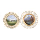 French and English scenic porcelain cabinet plates (2pcs)
