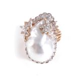 South Sea Baroque pearl and diamond ring