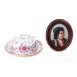 German porcelain plaque and covered dish (2pcs)