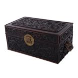 Chinese carved hardwood diminutive lock box