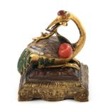 Chinese gemstone-inset bronze crane